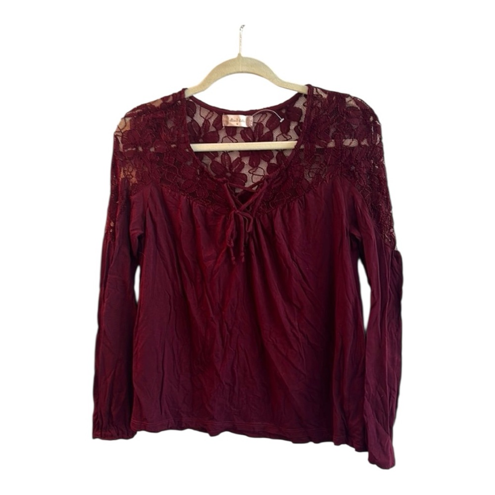 Altar'd State Lace Top Long Sleeved Burgundy Maroon Bordeaux Red Wine